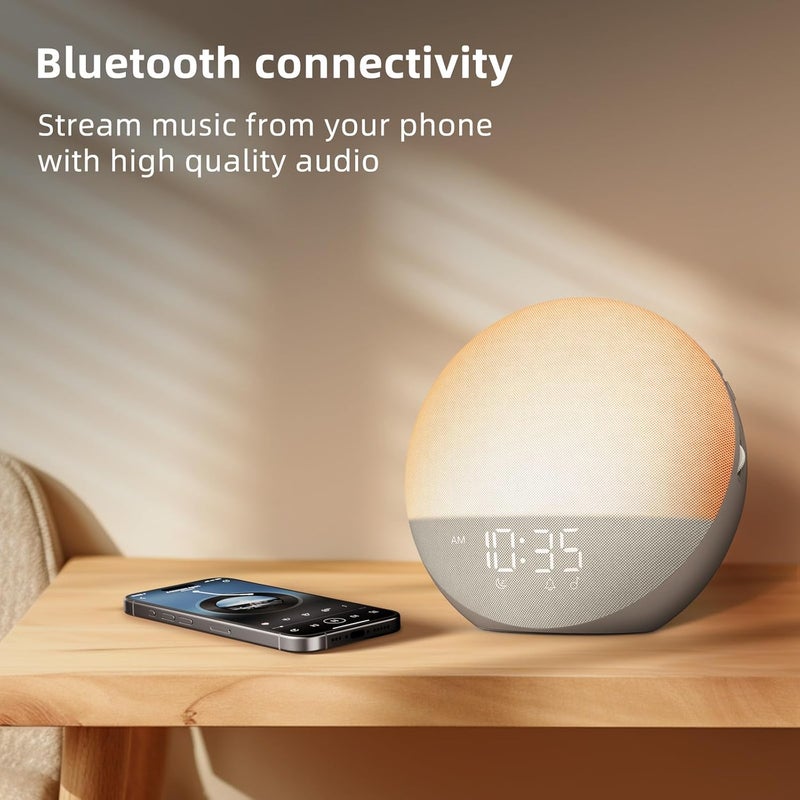 Odokee Sunrise Alarm Clock White Noise Machine: Natural Wake Up Light - Dimmable Clock with Bluetooth Speaker for Bedroom - 25 Sleep Sounds for Baby Adults Kids Cocoa - Image 3